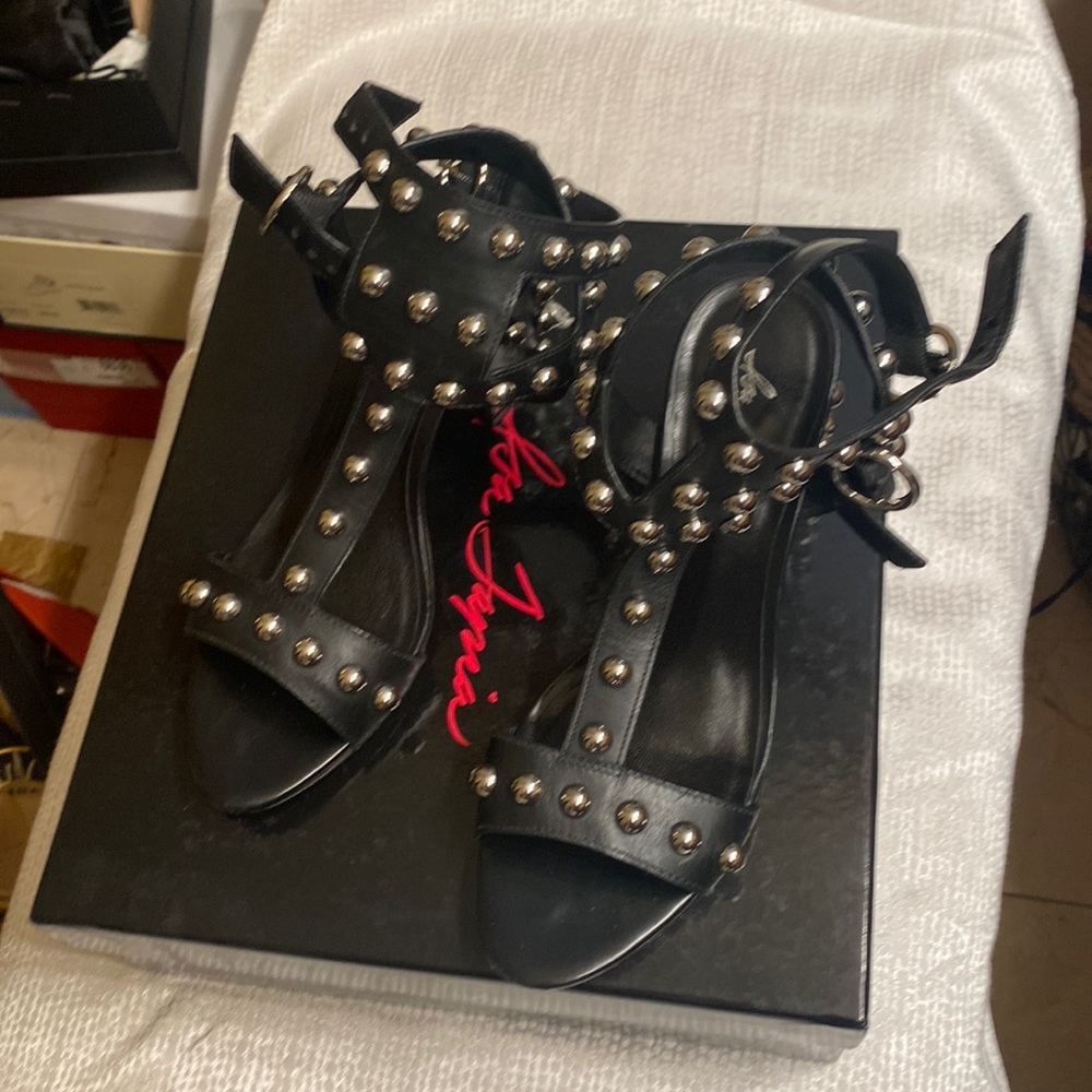 Isa Tapia Black Black Vachetta Studded Sandals